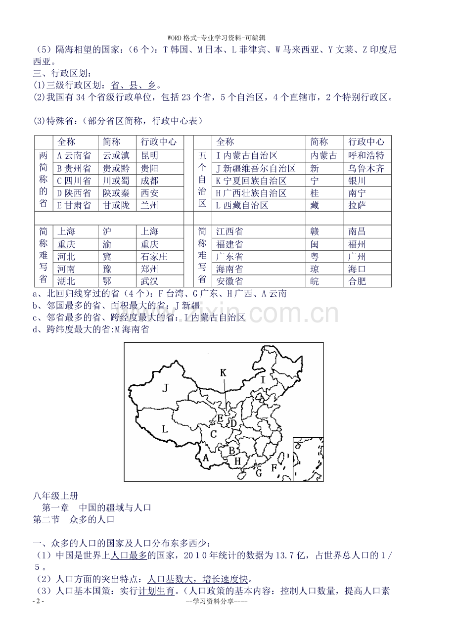 初中八年级上册地理知识点总结精华.doc_第2页