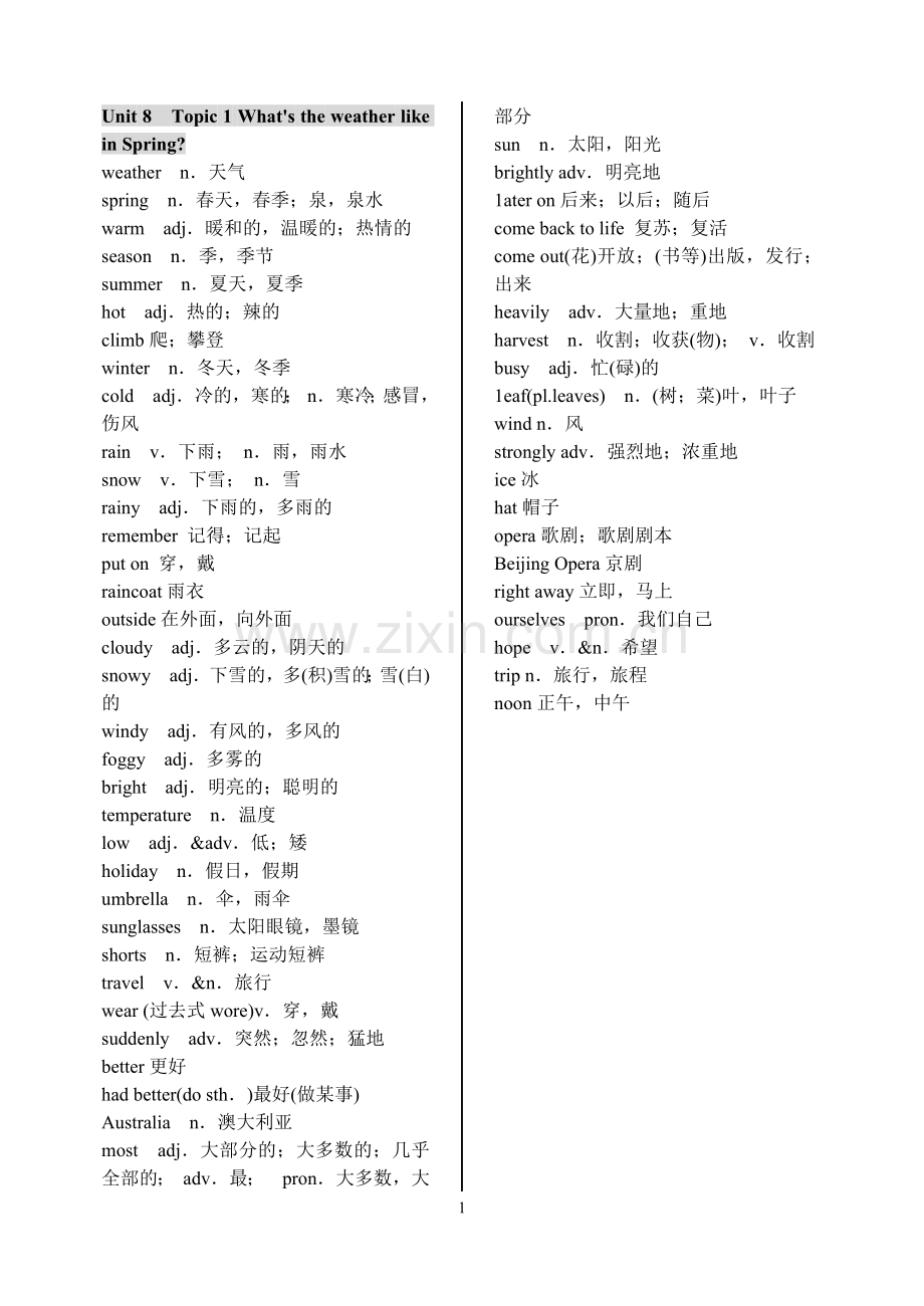 仁爱英语七年级下册Unit8单词表.doc_第1页