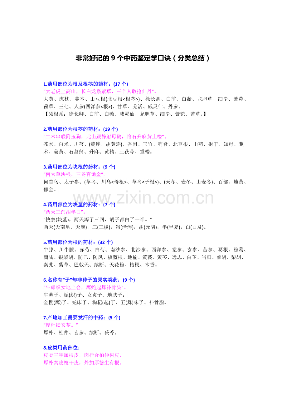 非常好记的9个中药鉴定学口诀分类总结.doc_第1页