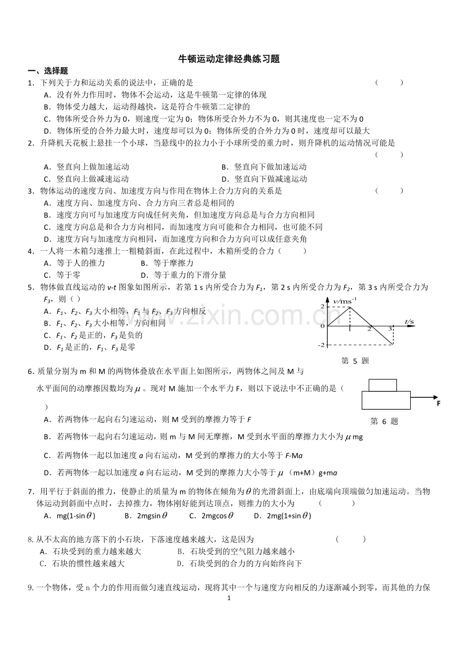 牛顿运动定律-经典习题汇总.doc_第1页