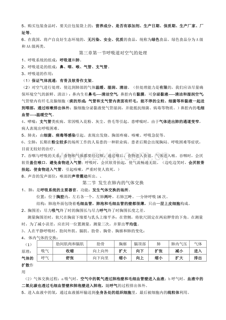 新人教版七年级下册生物每课知识点总结(更正版)(有).doc_第2页