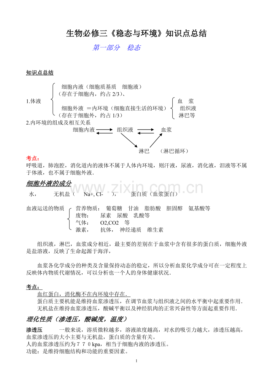 生物必修三《稳态与环境》知识点总结.doc_第1页