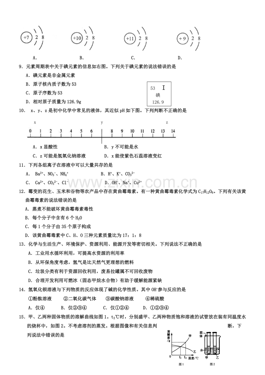 江苏省南京市高淳区2019年中考一模化学试题及答案.doc_第2页