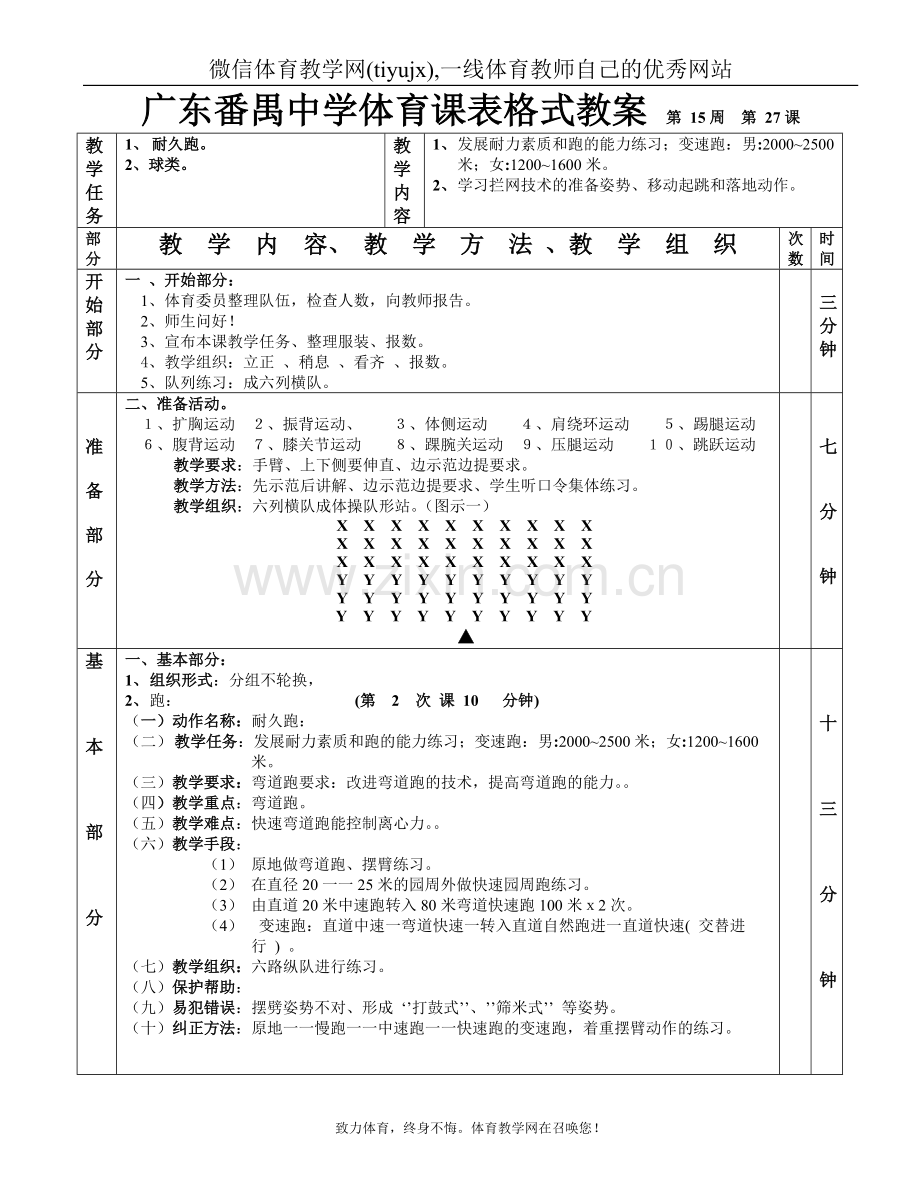 高中三年级体育与健康教案耐久排球跑第1—6课表格式教案.doc_第3页