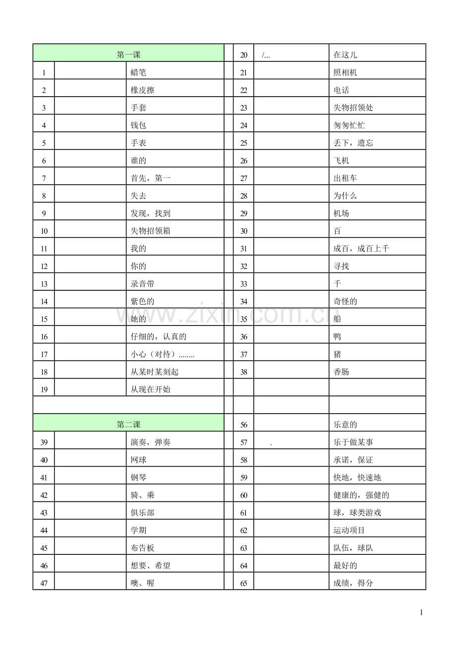 外研版七年级下册英语单词表-中文.doc_第1页