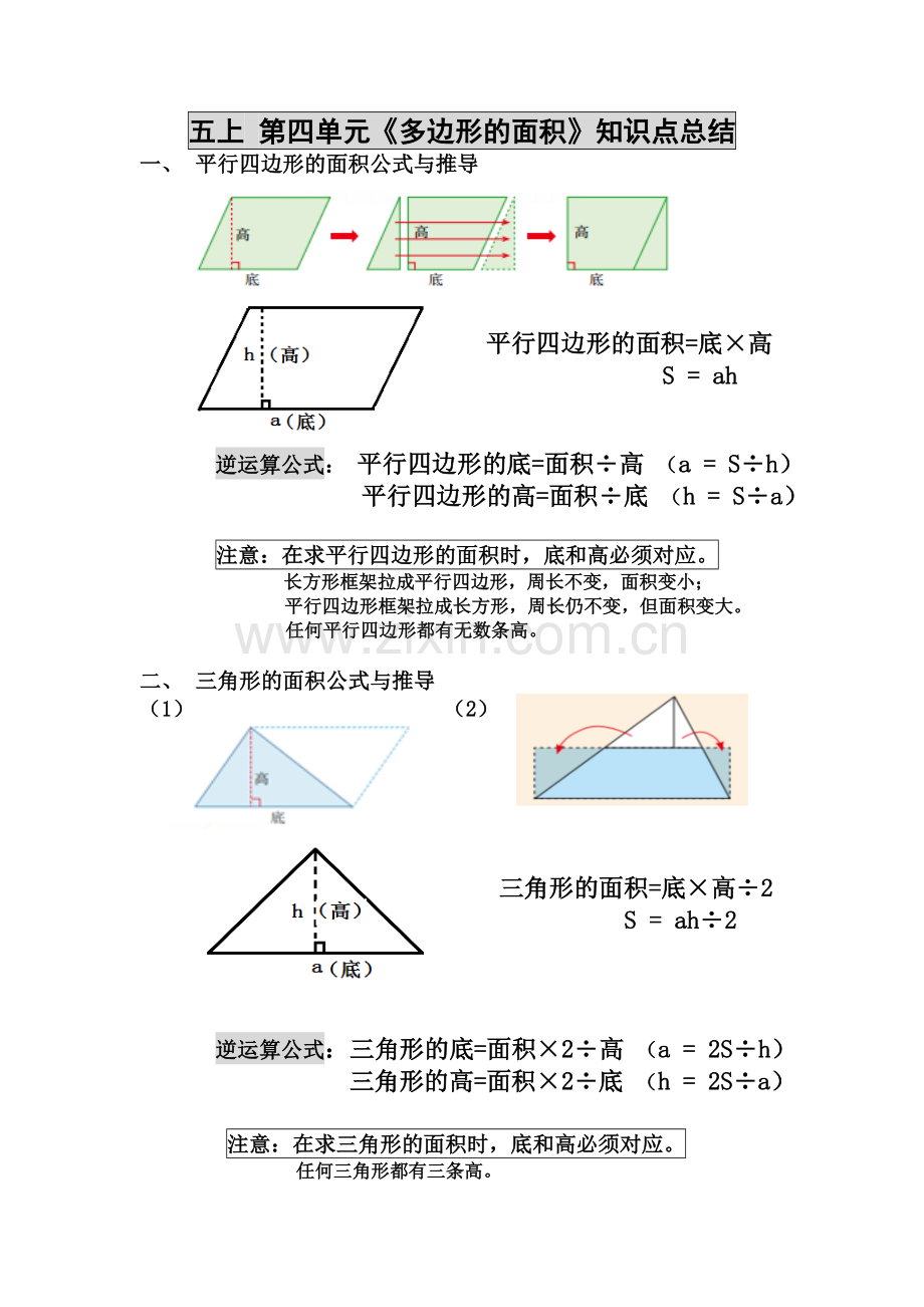 新北师大版五年级上册数学第四单元《多边形的面积》知识点总结(全).doc_第1页