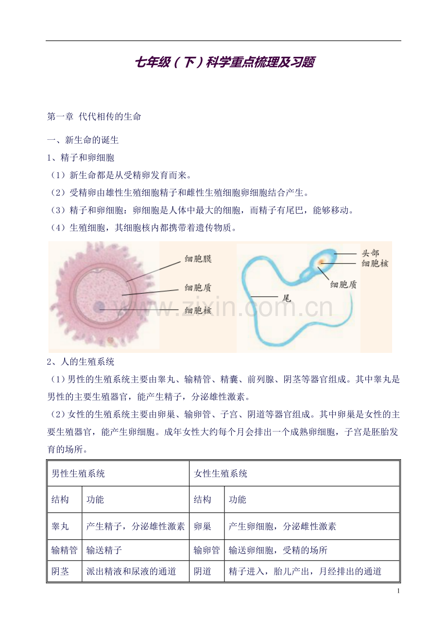 七年级(下)科学第一章重点梳理及习题.doc_第1页