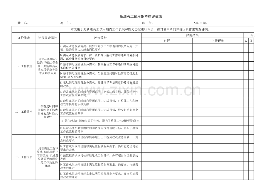 新员工试用期考核评估表.xls_第1页