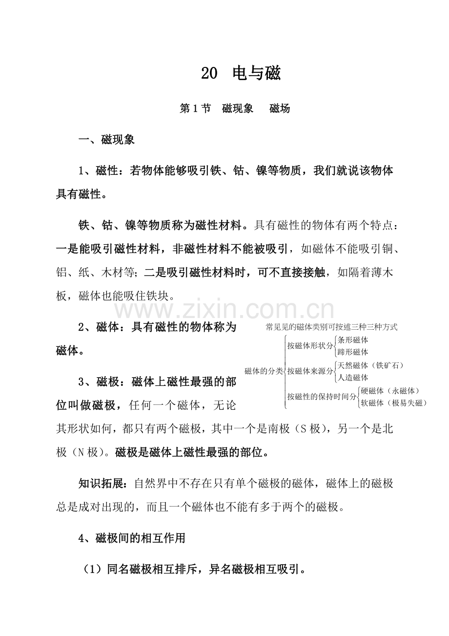 新人教版九年级物理第章电与磁知识点全面总结.doc_第1页