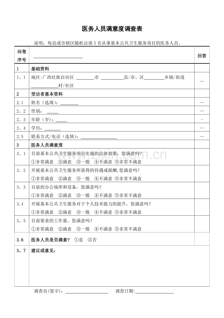 医务人员满意度调查表.doc_第1页