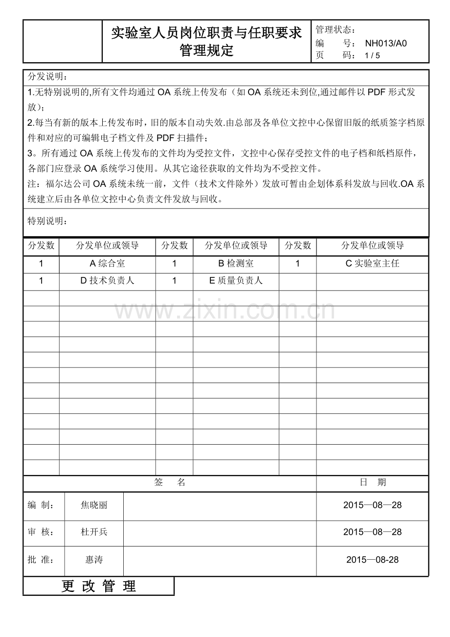 实验室人员岗位职责与任职要求管理规定.doc_第1页