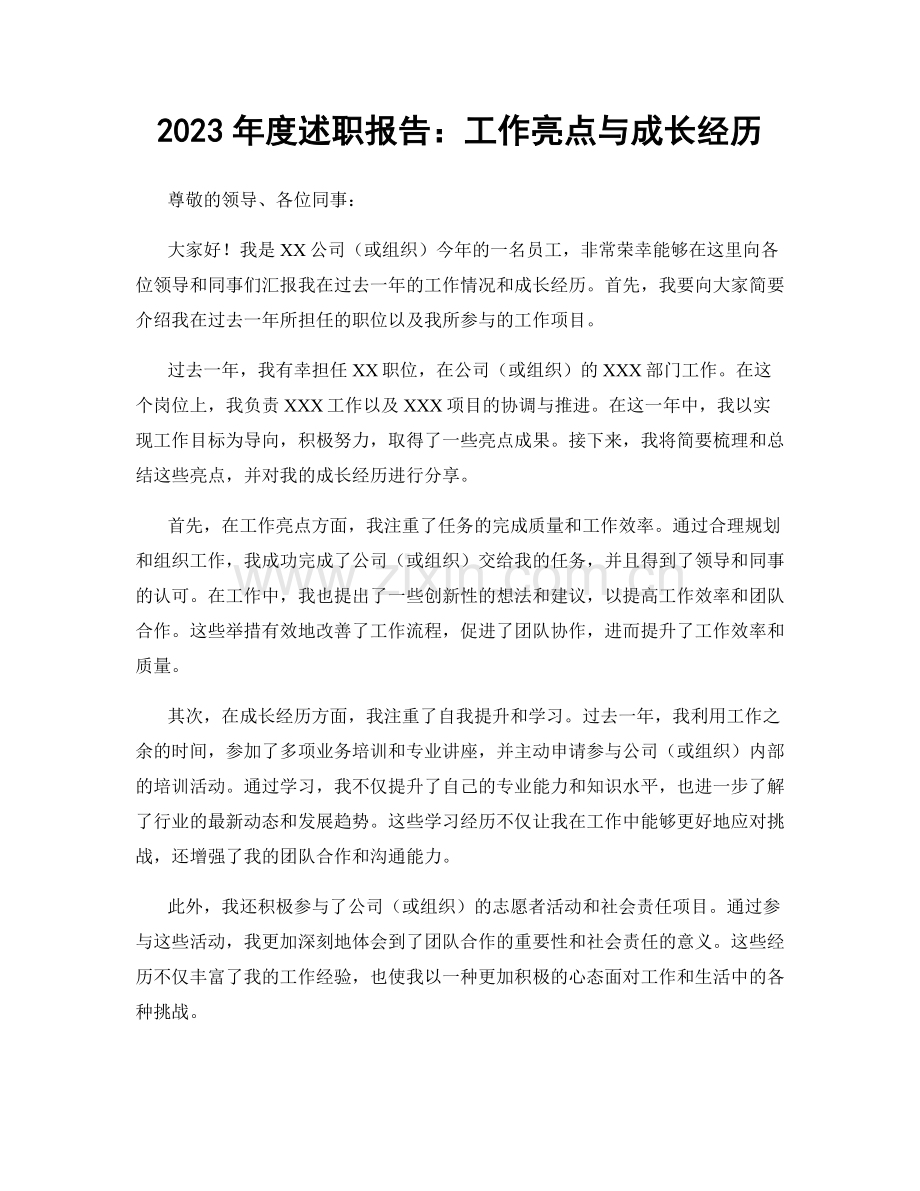 2023年度述职报告：工作亮点与成长经历.docx_第1页