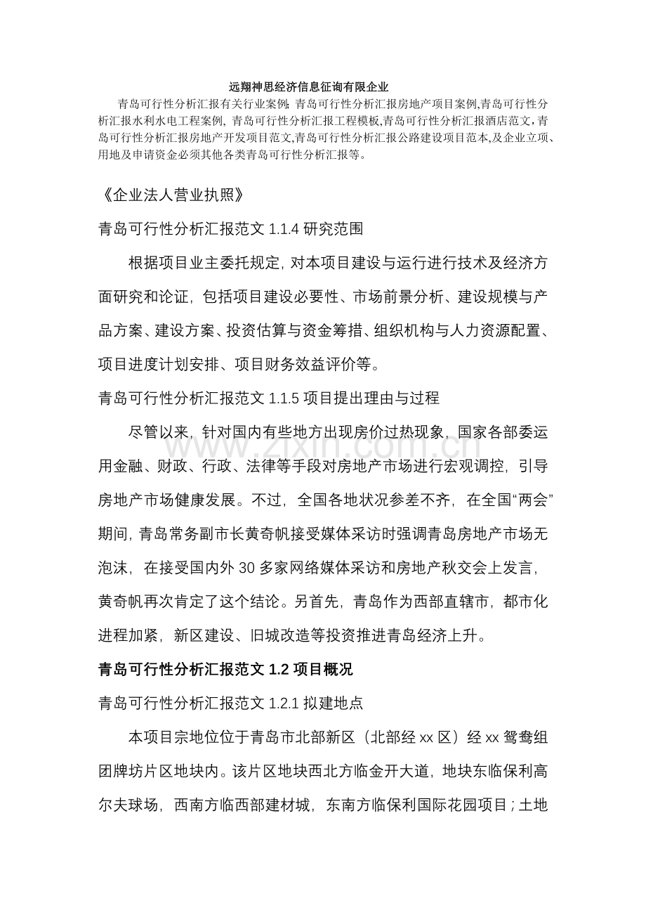 青岛可行性分析报告房地产开发公司工程范文文本模板案例.docx_第1页