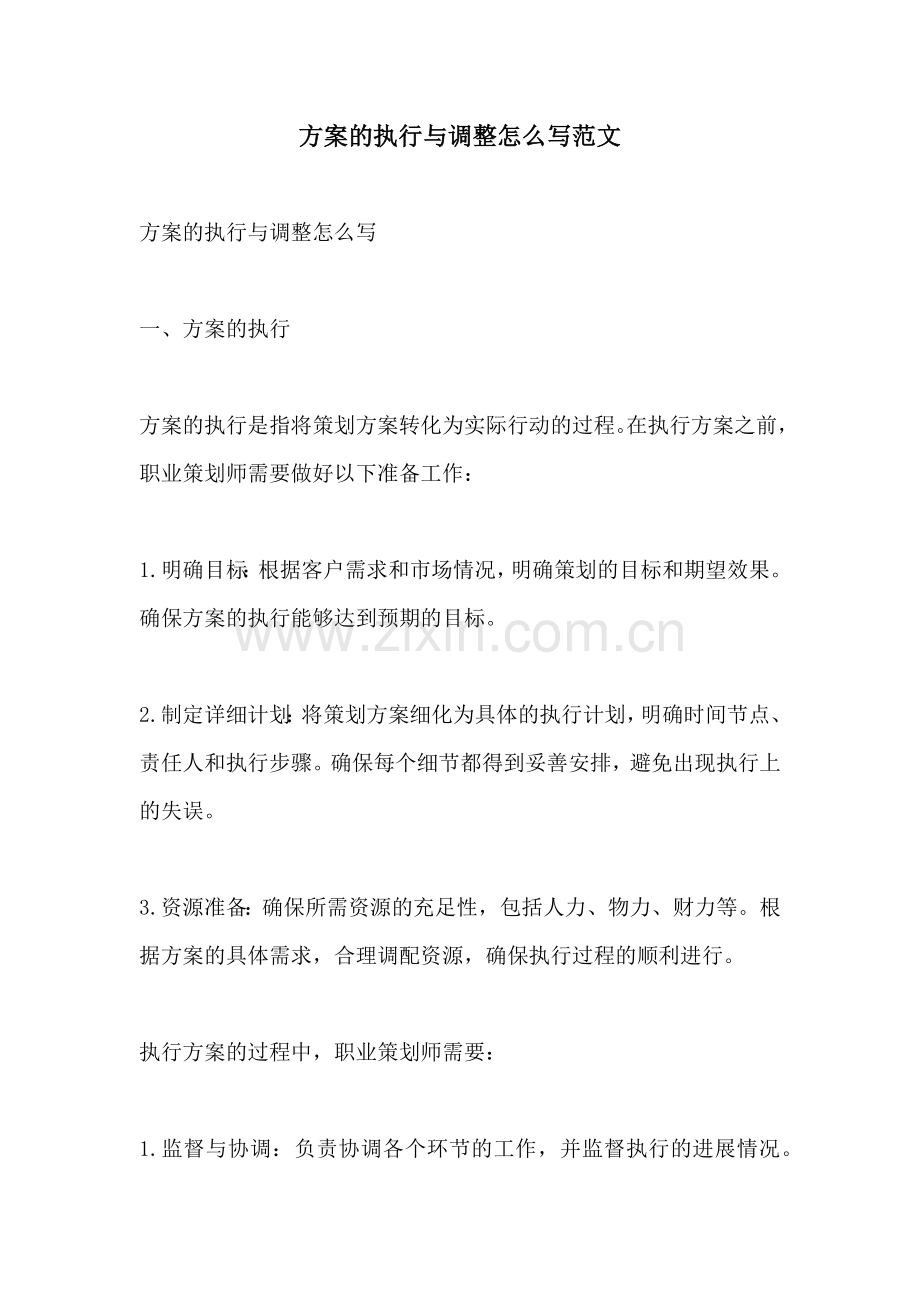 方案的执行与调整怎么写范文.docx_第1页