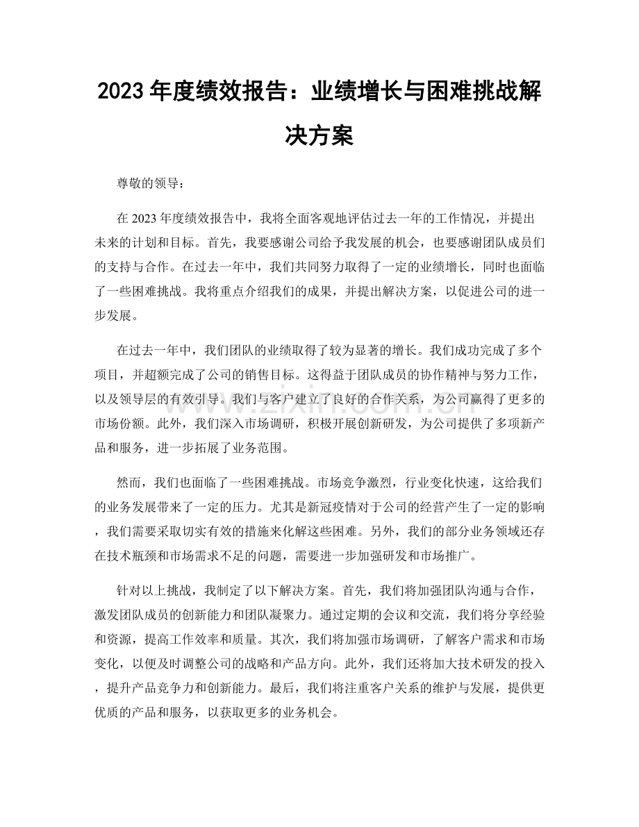 2023年度绩效报告：业绩增长与困难挑战解决方案.docx_第1页