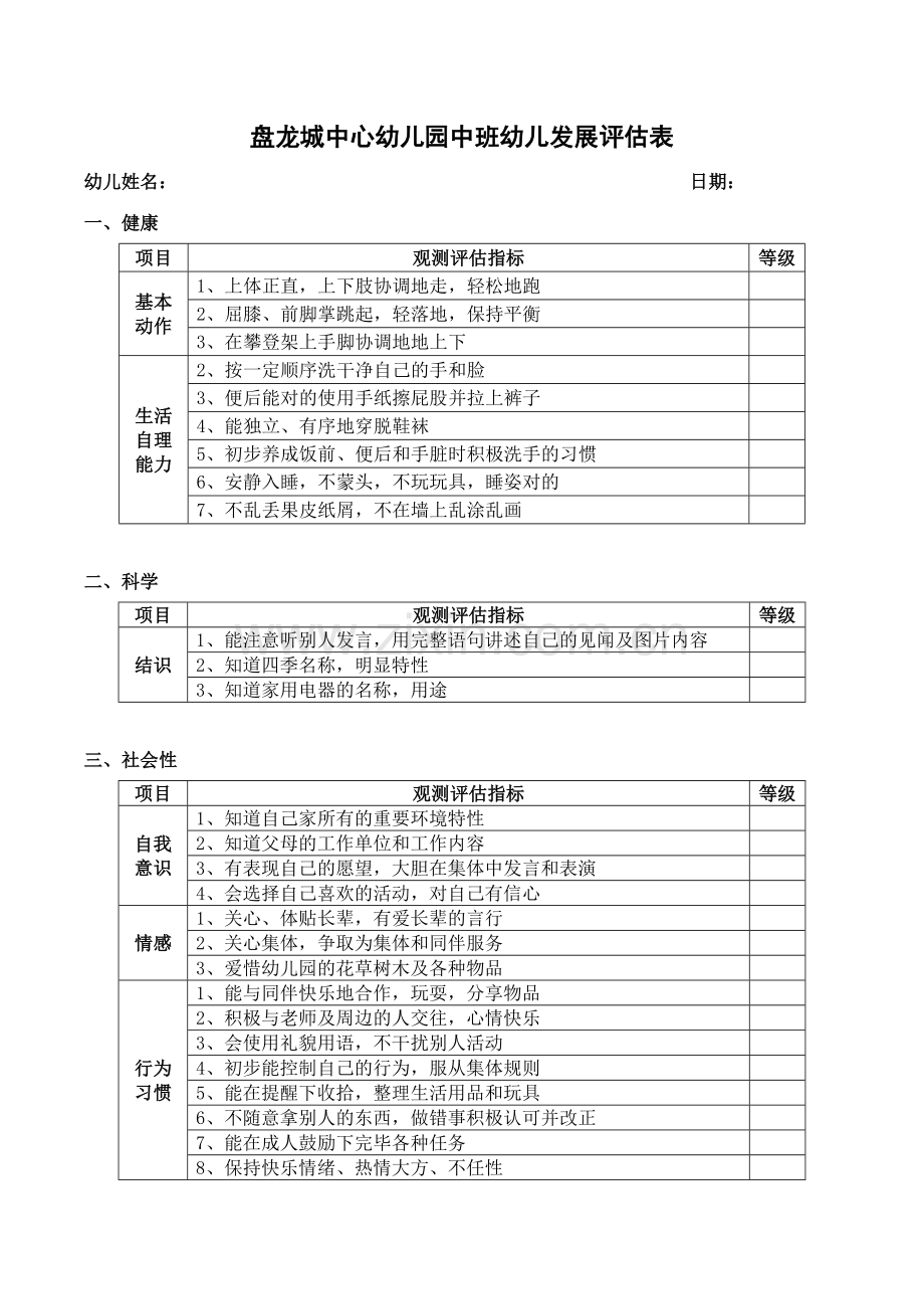 中班幼儿发展评估表.doc_第1页