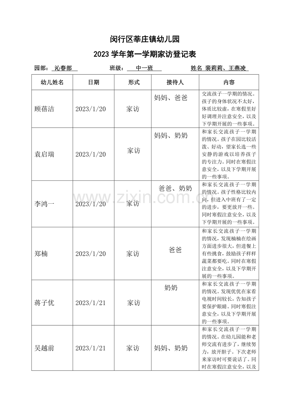 中寒假家访记录表.doc_第1页