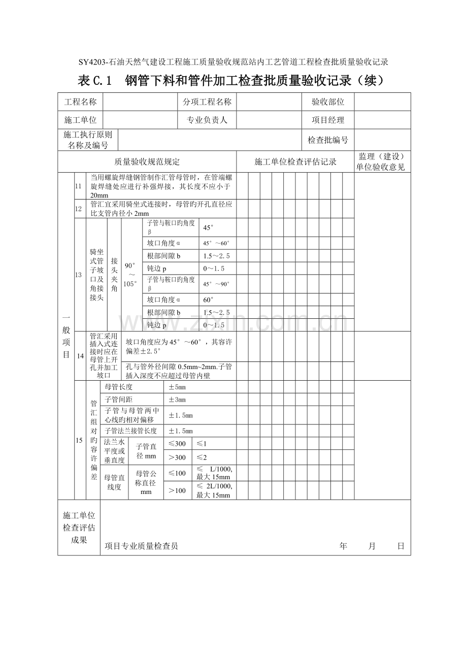 SY4203-石油天然气建设工程施工质量验收规范站内工艺管道工程检验批质量验收记录表格.doc_第3页