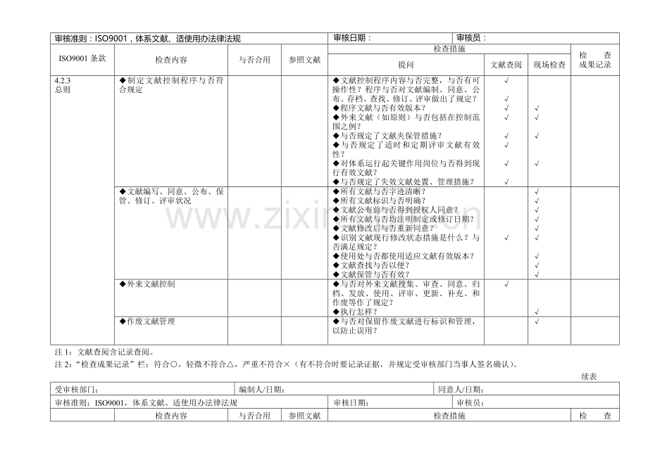 质量管理体系审核通用检查表经典版.doc_第2页