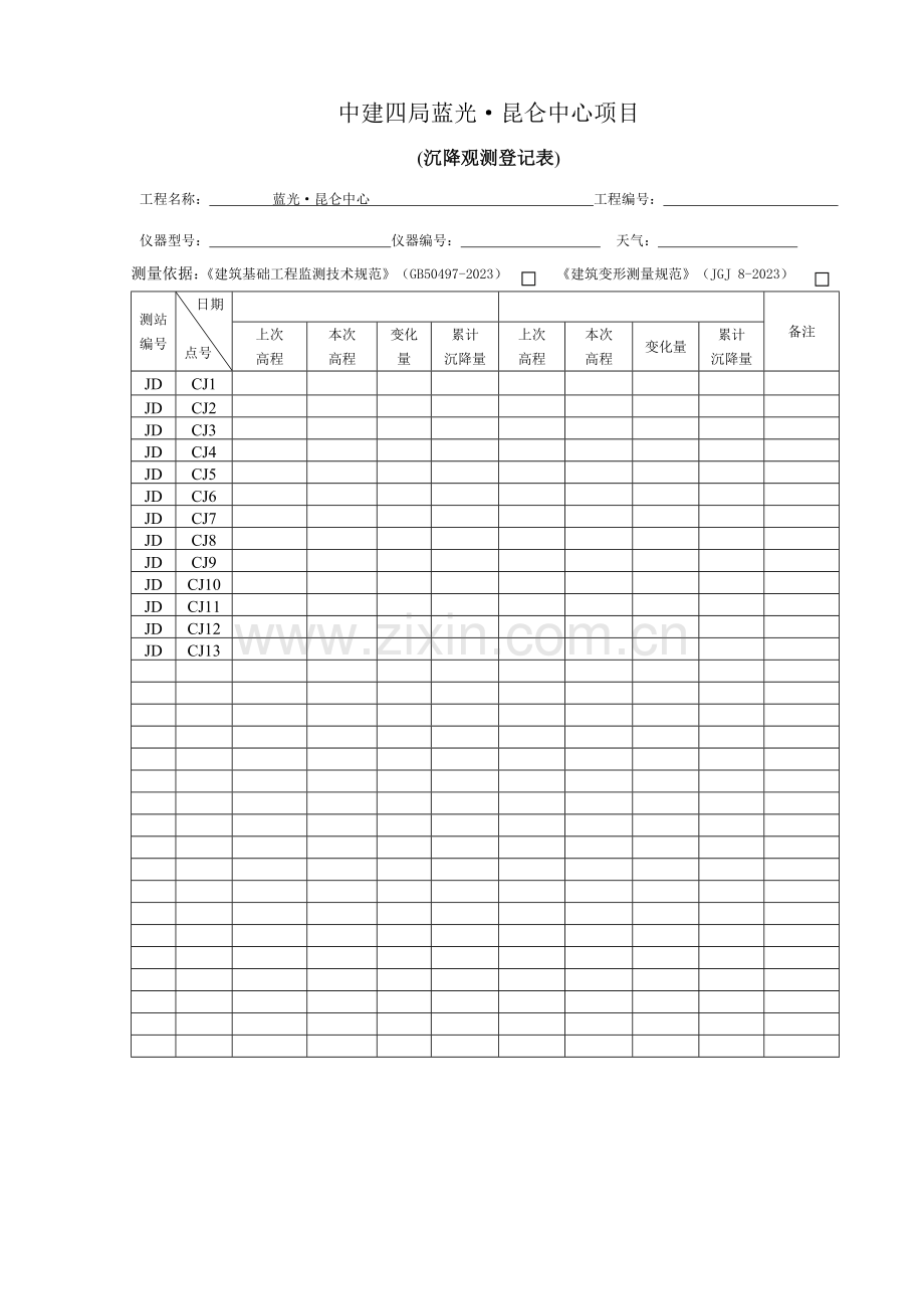 基坑位移沉降观测记录表.doc_第1页