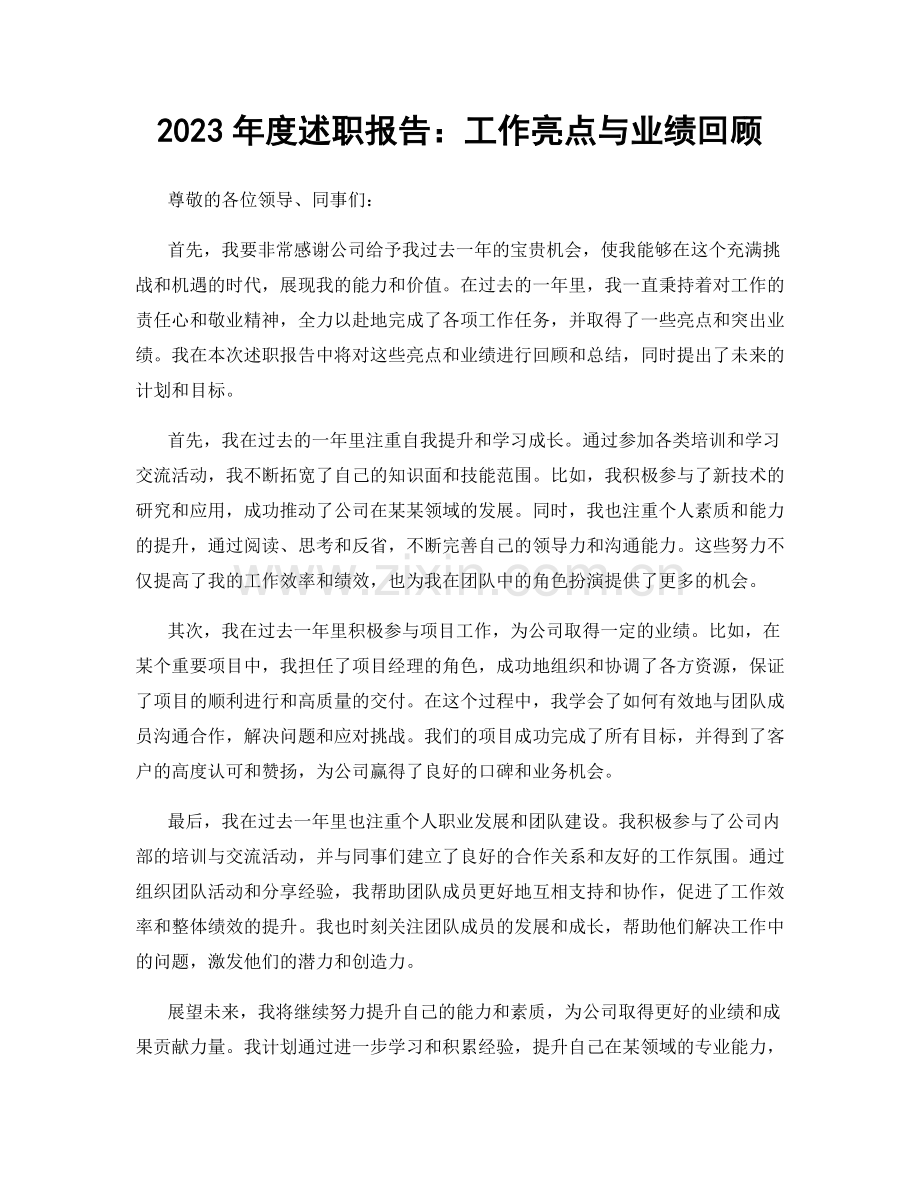 2023年度述职报告：工作亮点与业绩回顾.docx_第1页