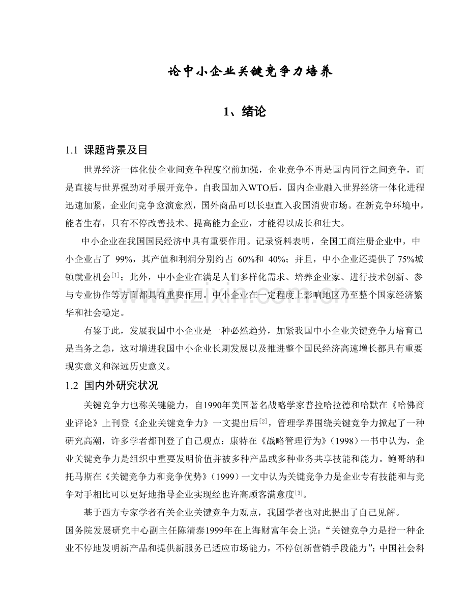 论中小企业核心竞争力的培养.doc_第1页