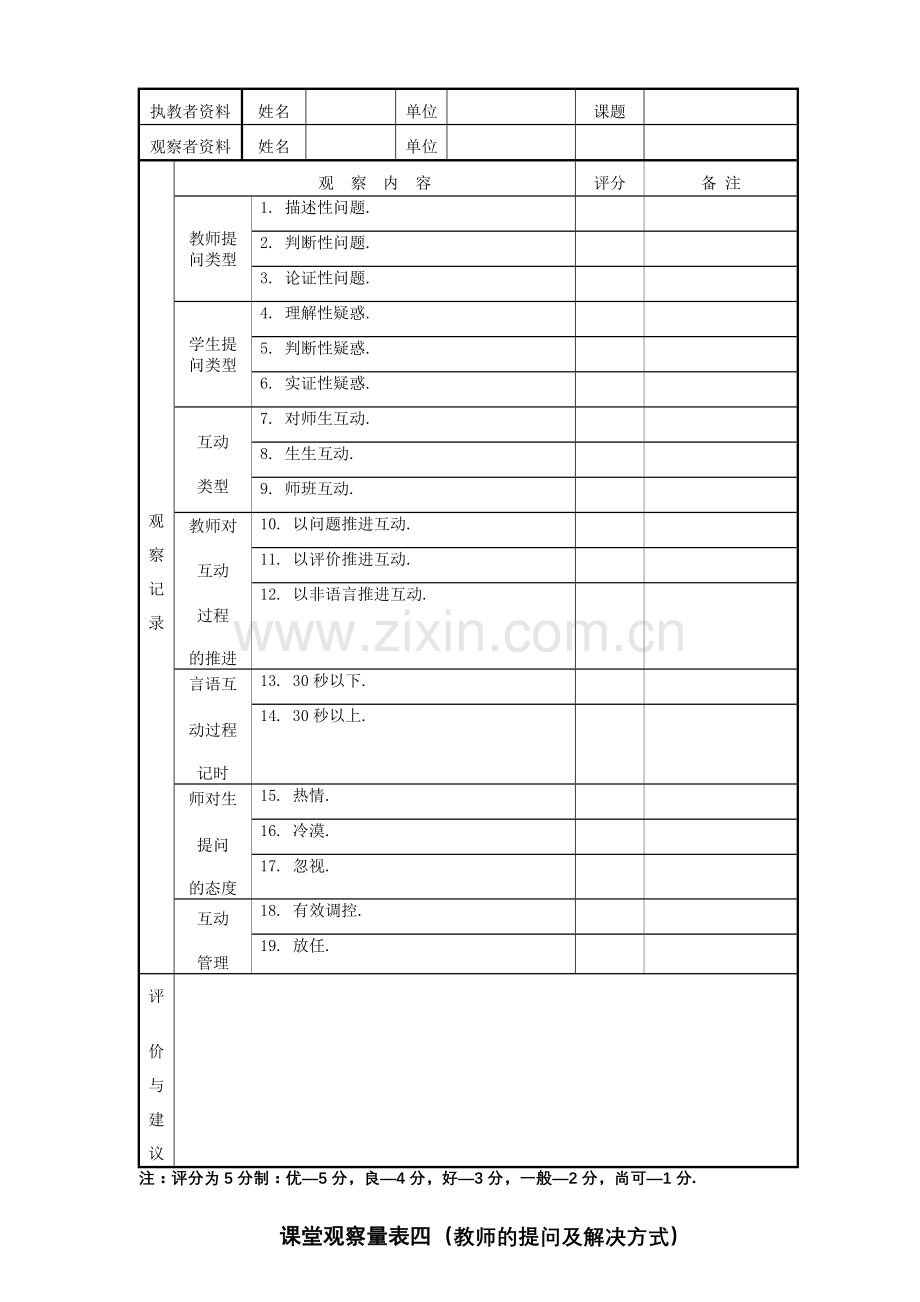 课堂教学观察量化表含学生活动等级量表教师行为等级量表师生互动等级量表教师的提问及解决方式学生.doc_第3页