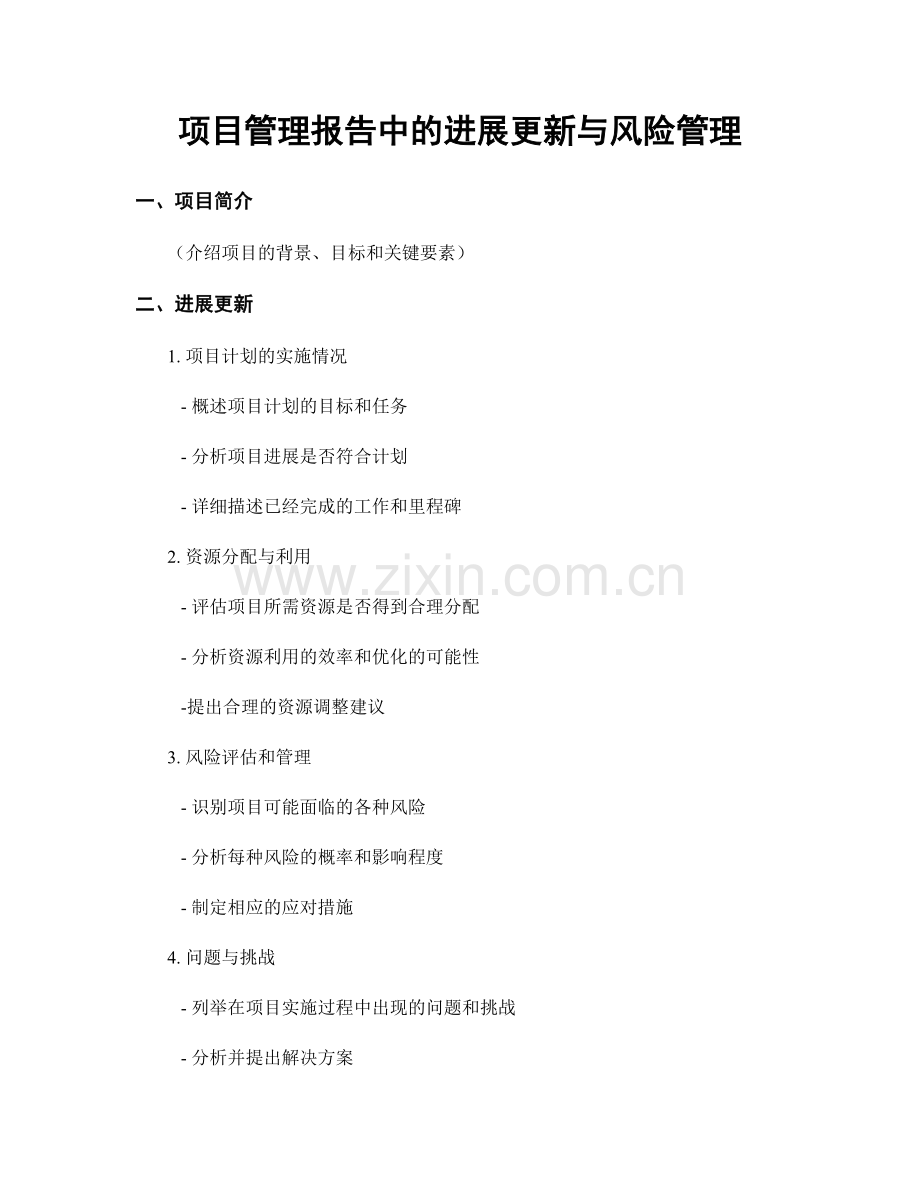 项目管理报告中的进展更新与风险管理.docx_第1页