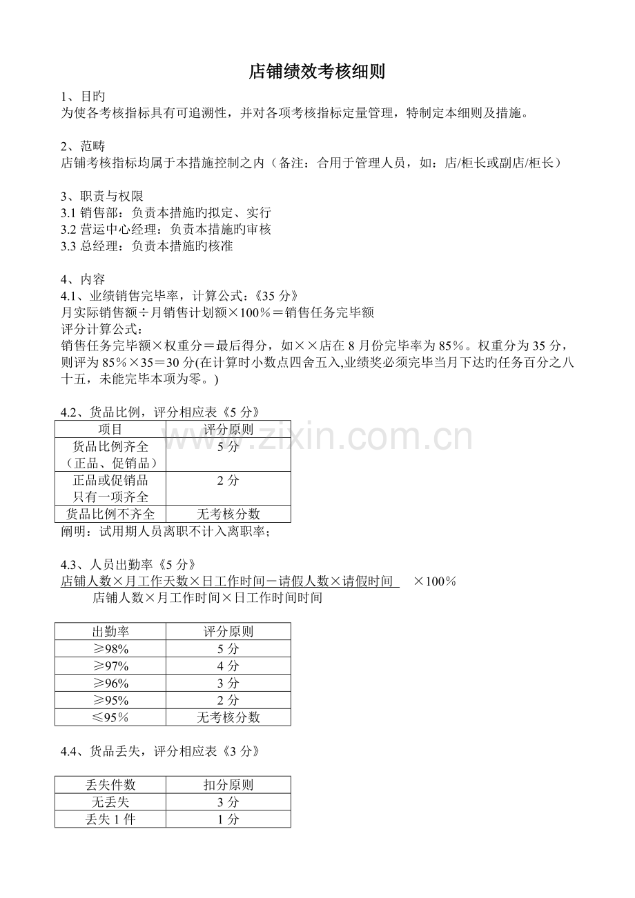 零售店面绩效考核细则管理.doc_第1页