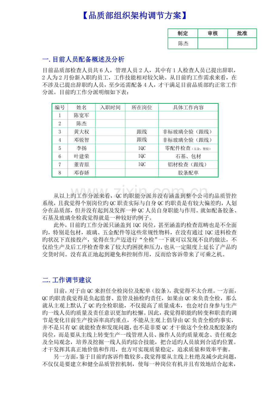 品质部组织架构调整方案-新.doc_第1页