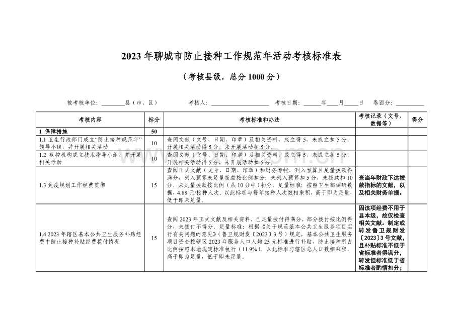 聊城市预防接种工作规范年活动考核标准标准带说明.doc_第1页