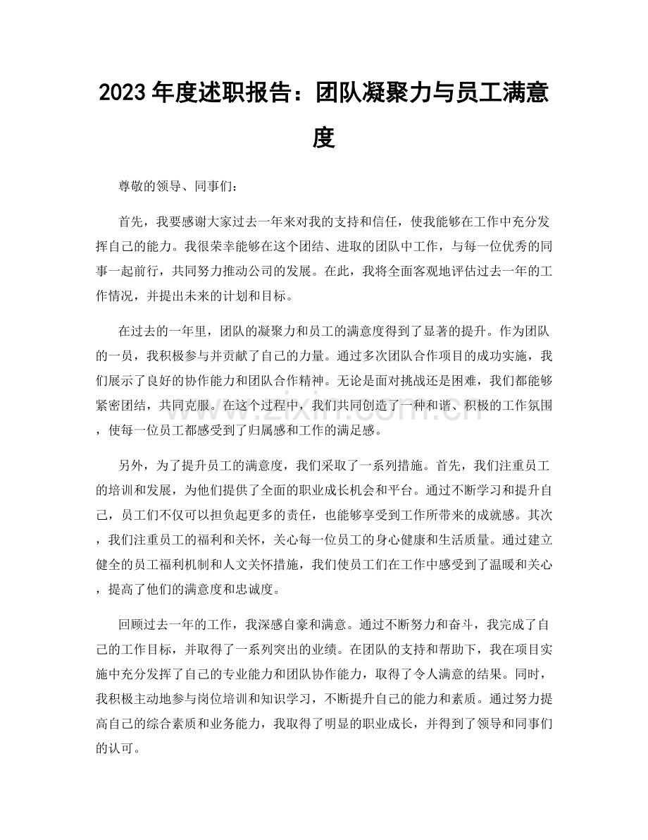 2023年度述职报告：团队凝聚力与员工满意度.docx_第1页