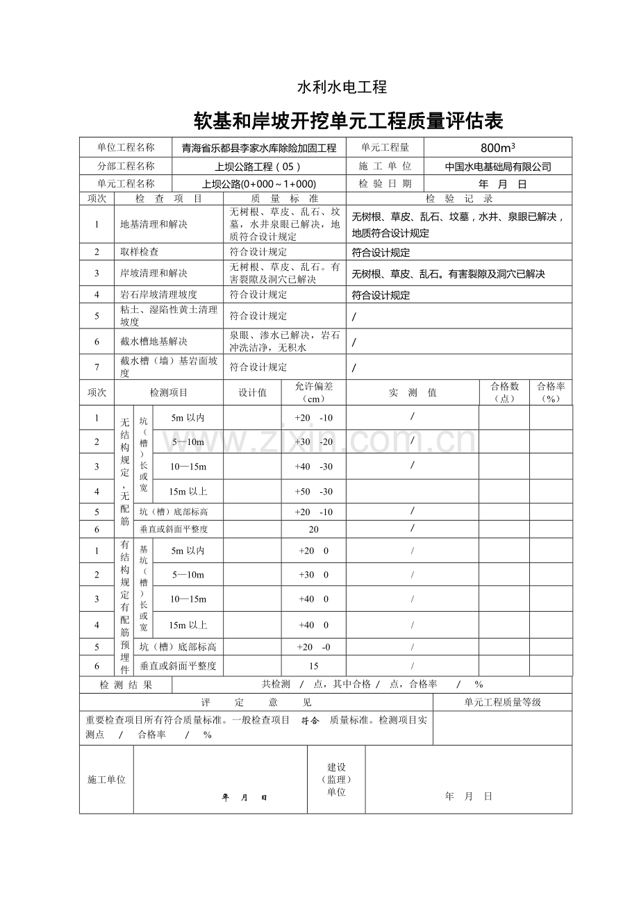 软基和岸坡开挖单元工程质量评定表.doc_第1页