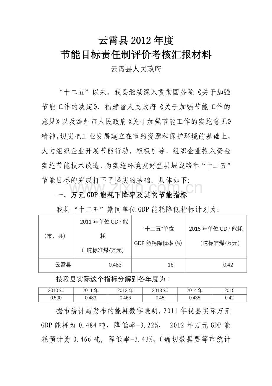 节能目标责任制评价考核汇报材料.doc_第1页