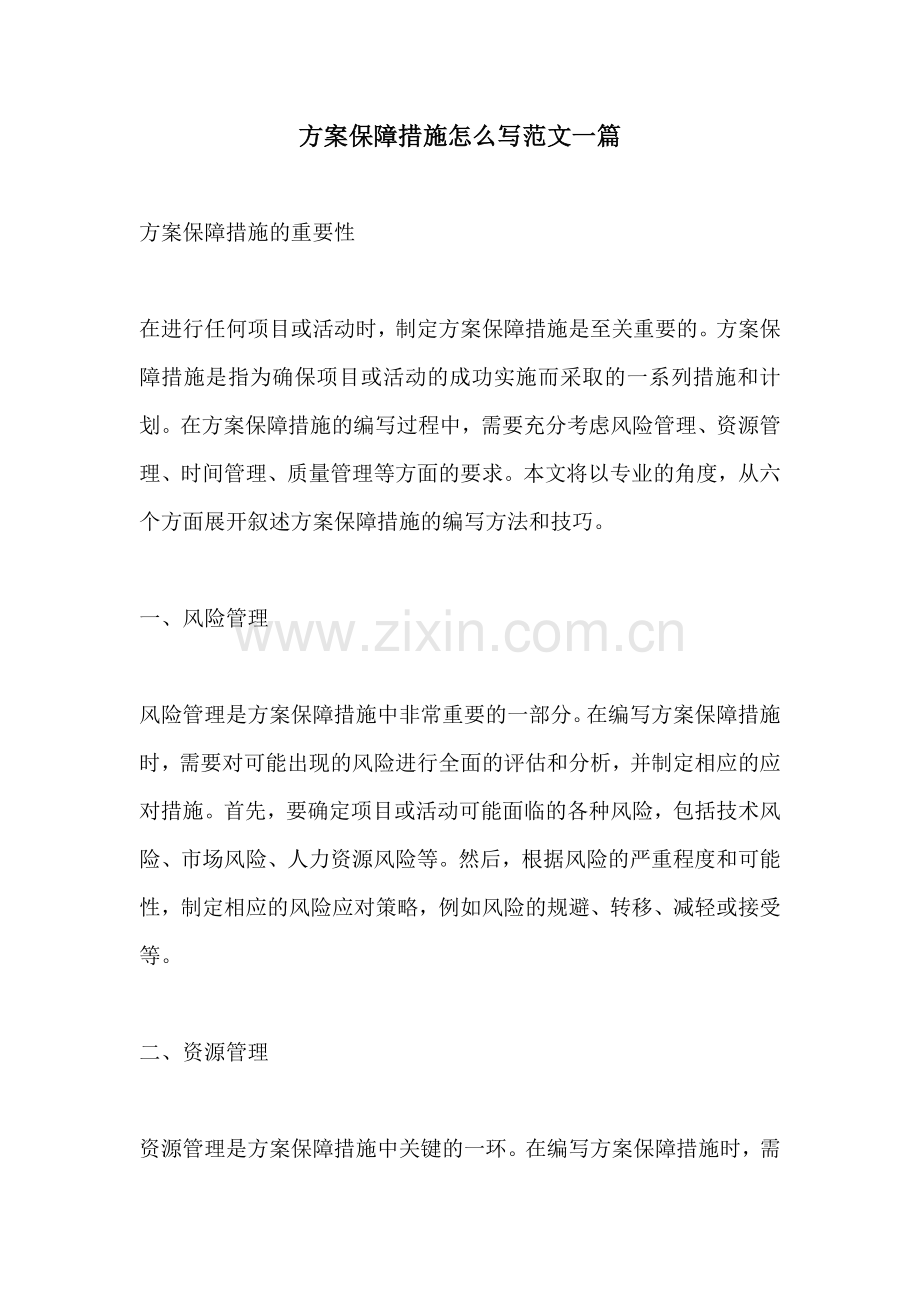 方案保障措施怎么写范文一篇.docx_第1页