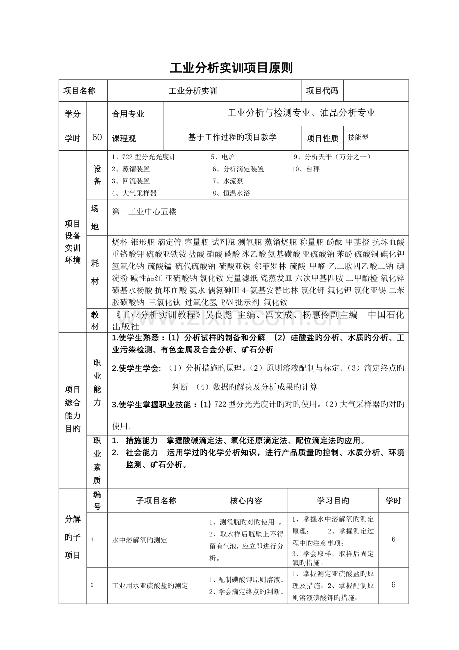 实训项目标准(工业分析实训).doc_第1页