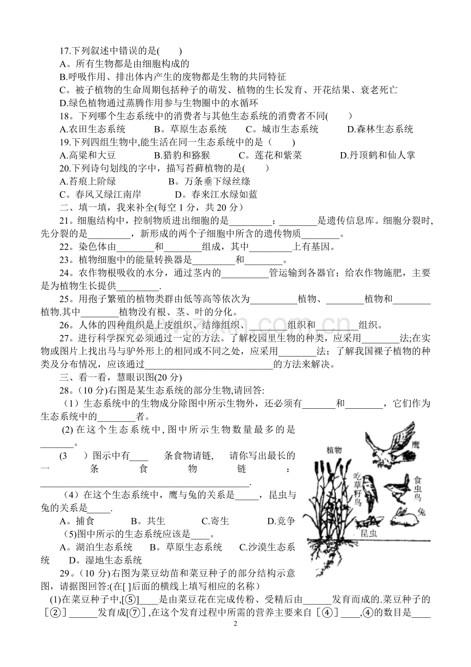 七上生物模拟试卷.doc_第2页