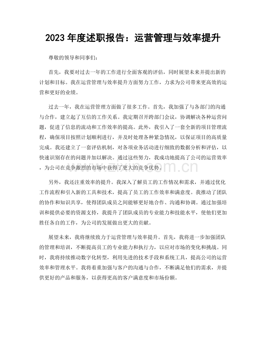 2023年度述职报告：运营管理与效率提升.docx_第1页