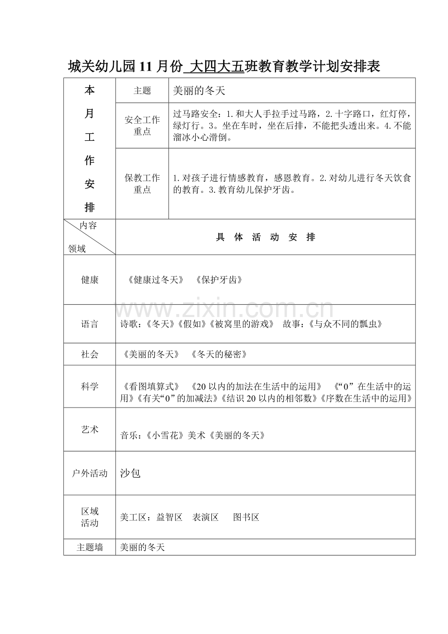 城关幼儿园月教育教学计划表.doc_第3页