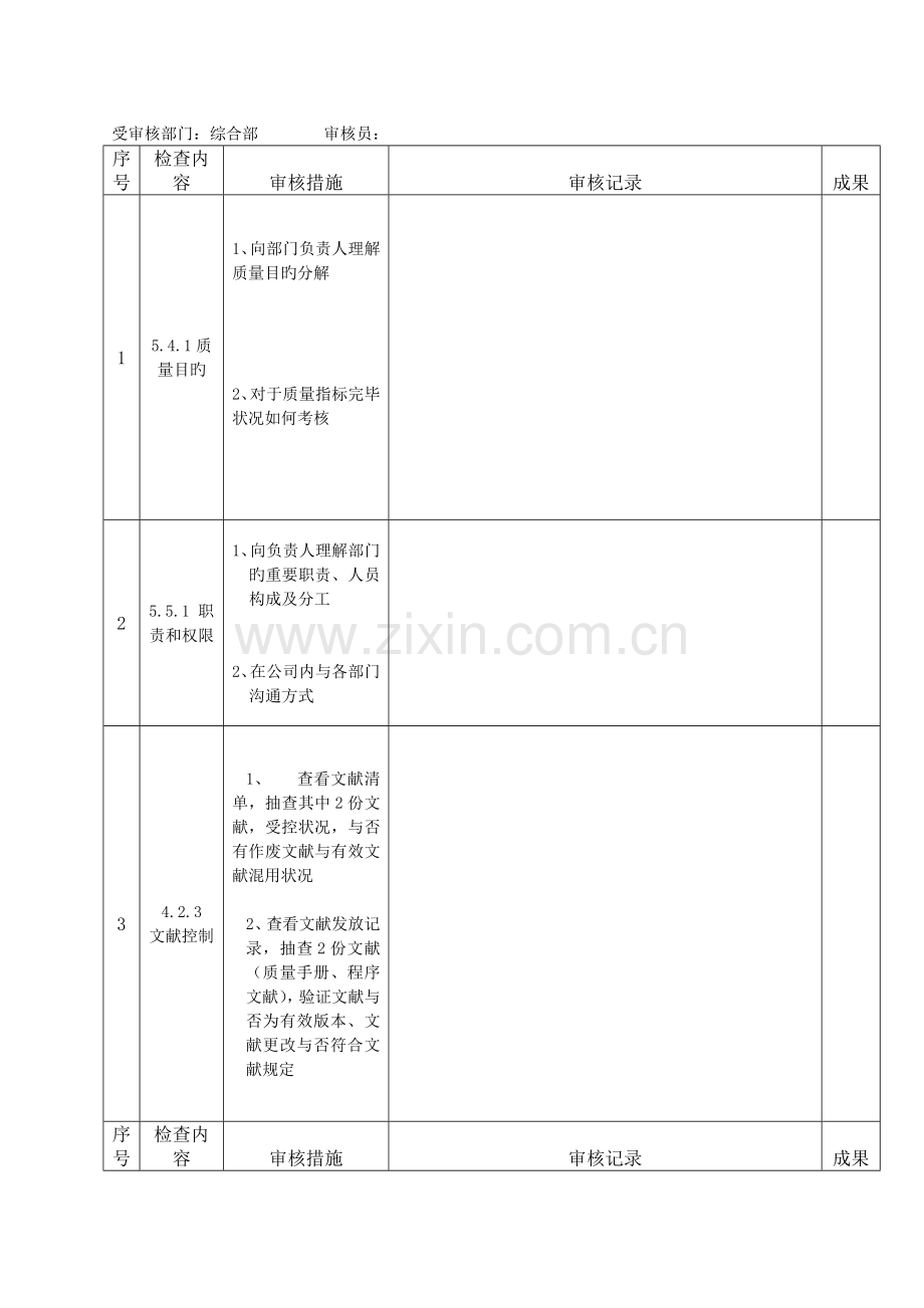 内审检查表(综合部、安全环保部、人力资源部).doc_第1页