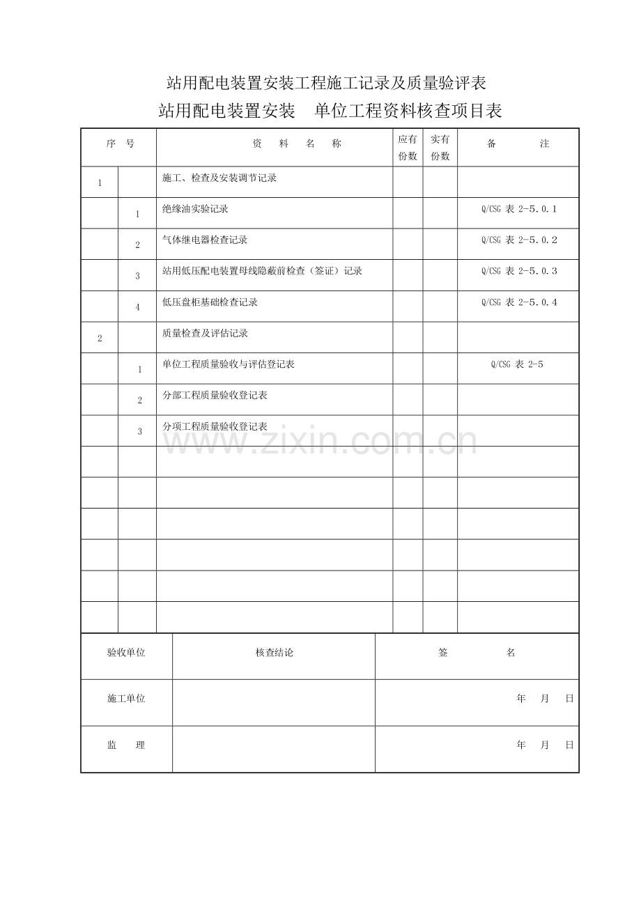 5-站用配电装置安装工程施工记录及质量验评表.doc_第1页