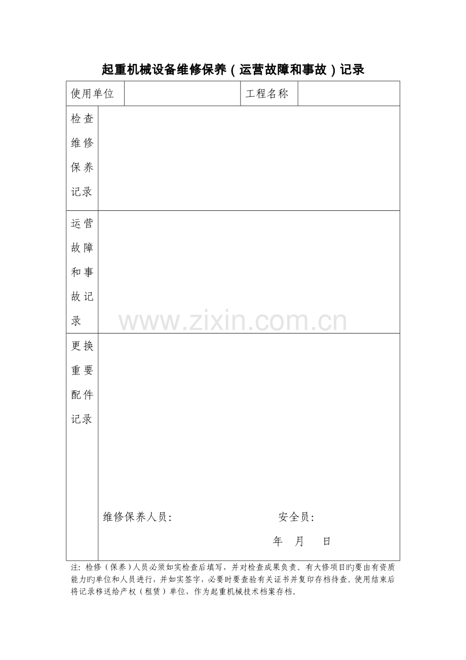 起重机械维修保养记录运行故障和事故记录.doc_第2页