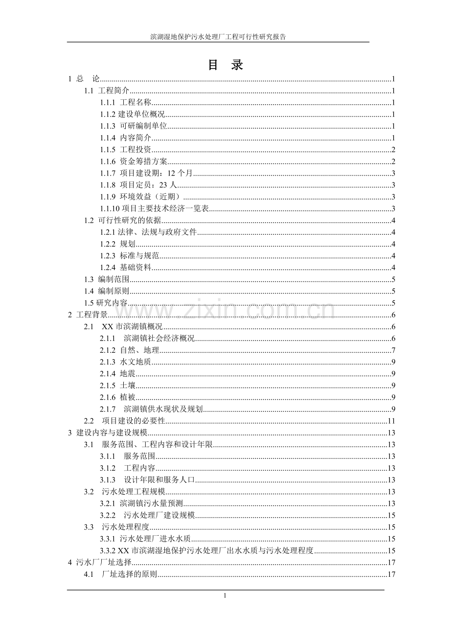 滨湖湿地保护污水处理厂工程项目可行性建议书.doc_第1页