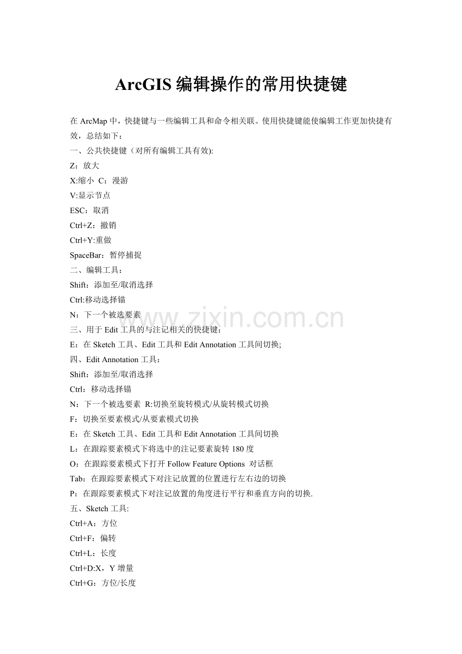 ArcGIS编辑操作的常用快捷键.doc_第1页