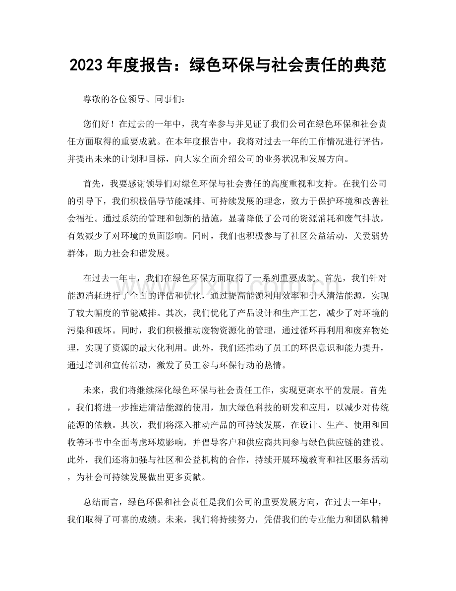 2023年度报告：绿色环保与社会责任的典范.docx_第1页