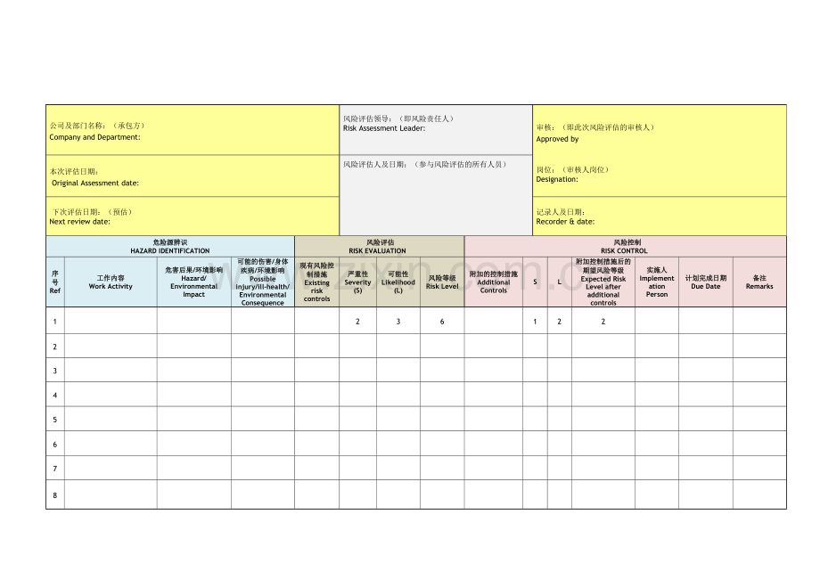 风险评估表工程项目版.doc_第1页