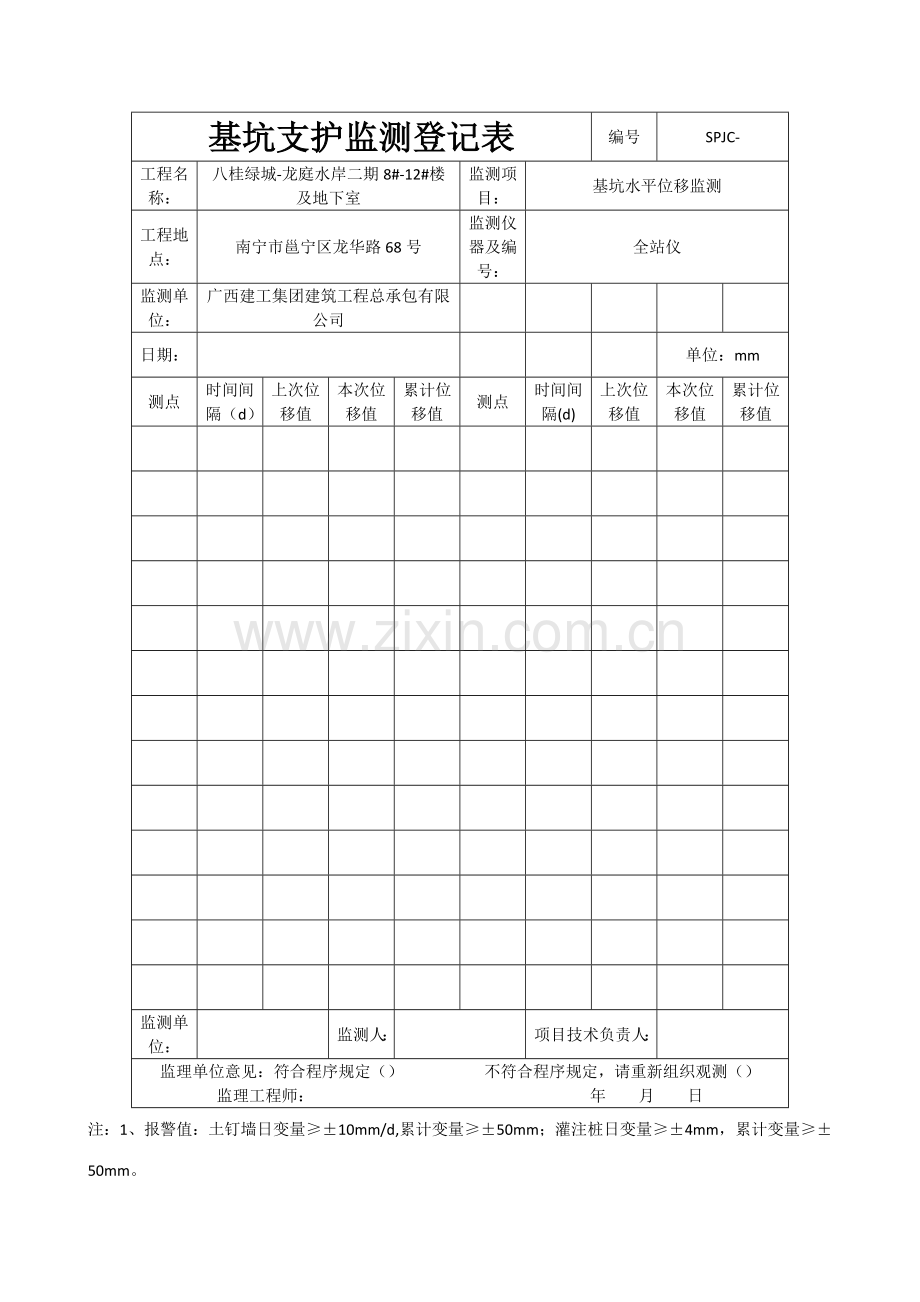 基坑支护监测记录表.doc_第2页