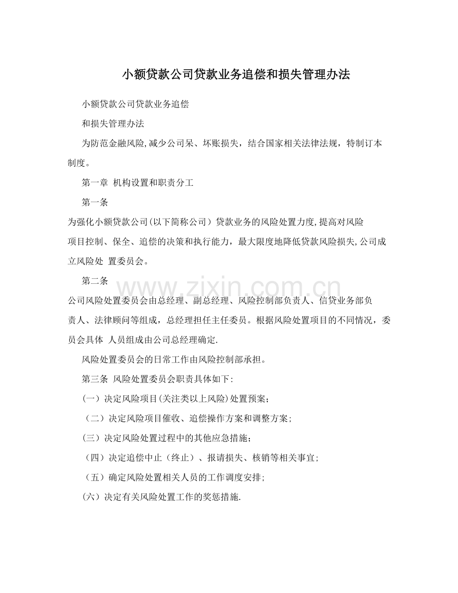 小额贷款公司贷款业务追偿和损失管理办法.doc_第1页