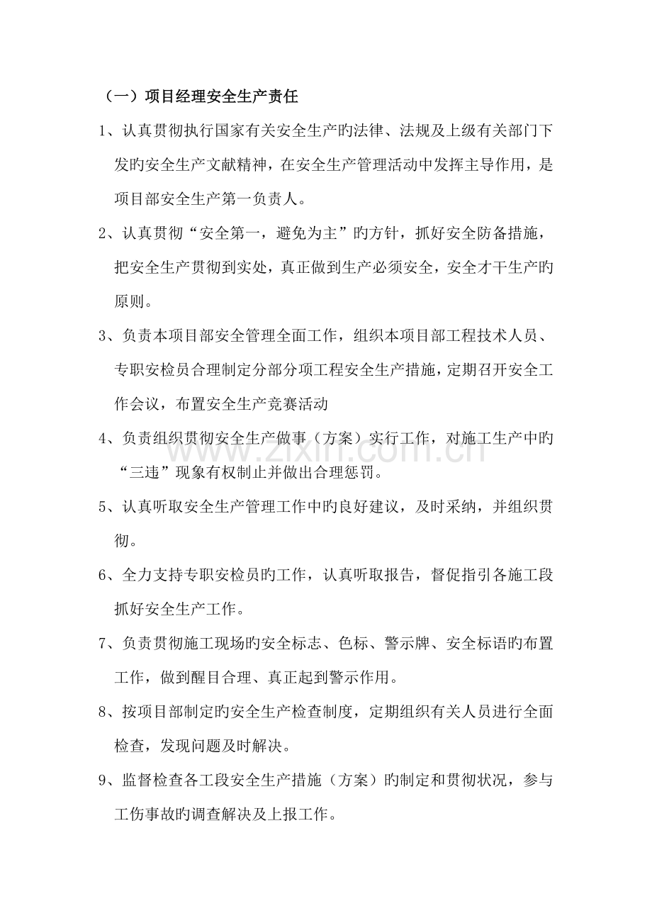 项目部班子人员安全生产责任制.docx_第1页