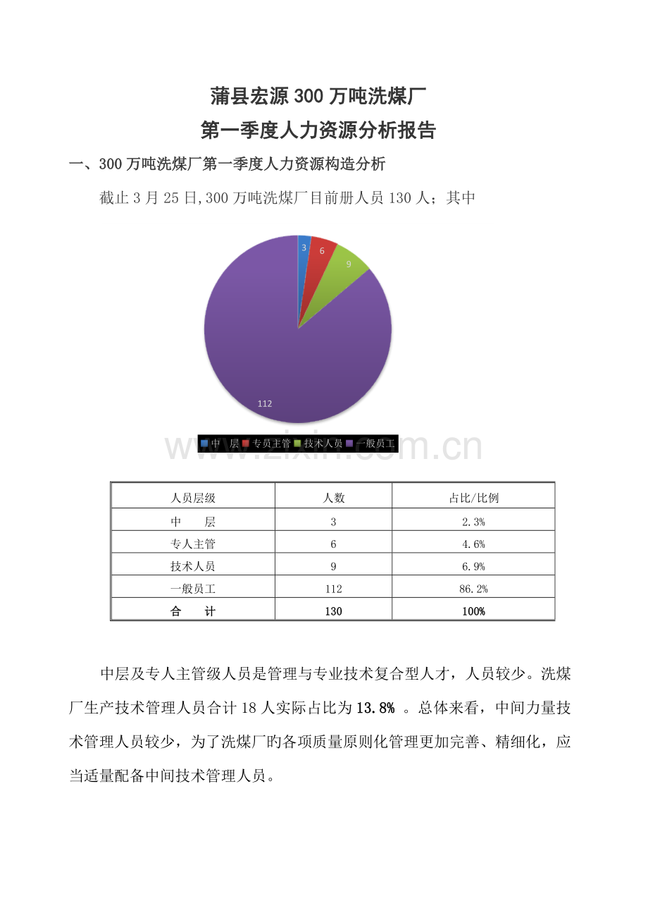 300万吨洗煤厂年第一季度人力资源现状分析.doc_第1页